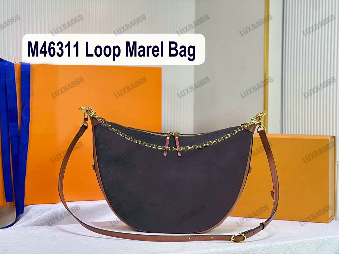 

M46311 Loop Marel 2022SS Half-moon Shouler Bag With Chain Medieval Vintage Woman Designer Corssbody Big Moon Shape Purse, Color-01