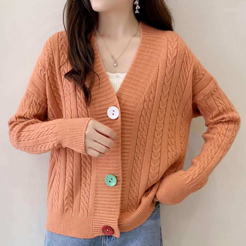 

Women's Knits Women's & Tees V Neck Cropped Cardigan Women Sweater Korean Casual Long Sleeve Twist Knitted Sweaters Coat 2022 Autumn, Black