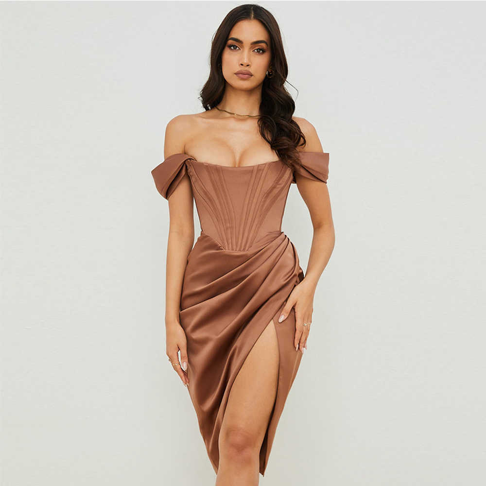 

Party Dresses High Quality Satin Bodycon Women 2021 New Arrivals Midi House of Cb Celebrity Evening Club T220930, Pink bone dress