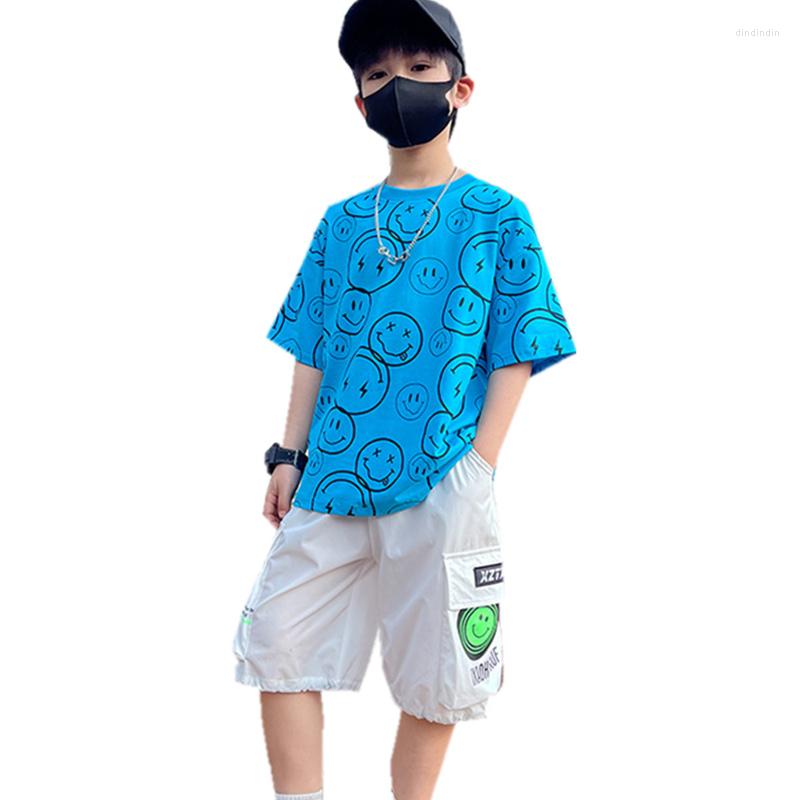 

Clothing Sets Teen Boys Summer Cotton Set Kids Short Sleeve T-Shirts Cargo Shorts 2Pcs Children Clothes Suit 5 7 9 11 13 14 Year, Blue