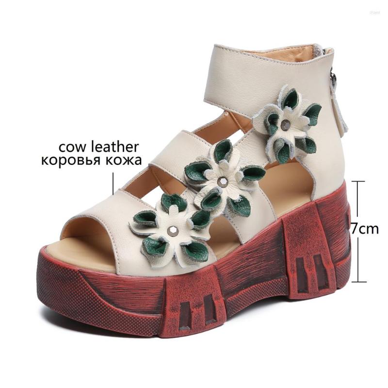 

Sandals Fashion Women Summer Genuine Leather Luxury Wedges Shoes Designer Platform Ladies Vintage High Heels Green Black, White