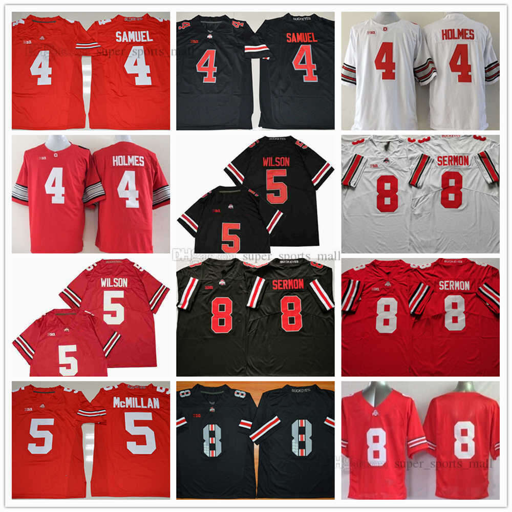 

Ohio State NCAA Buckeyes College Football Jersey 4 Santonio Holmes 5 Garrett Wilson 8 Trey Sermon 9 Binjimen Victor 12 Cardale Jones High, As picture