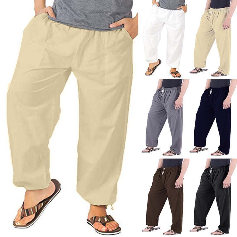 

Men's Pants Men's Men Drawstring Elastic Waist Loose Casual Work Long Trousers Bottoms, White