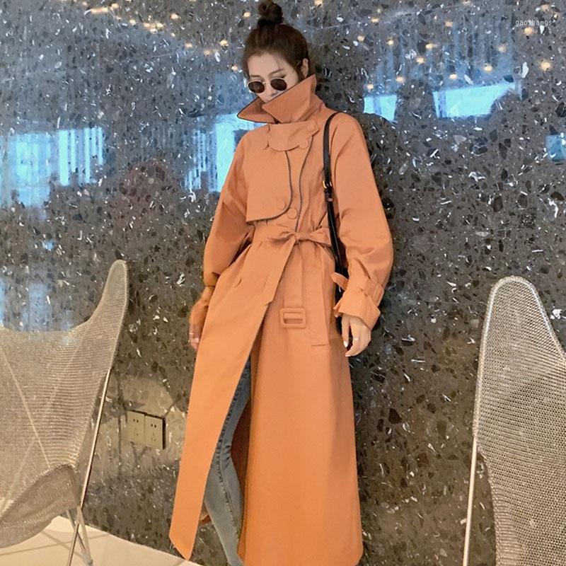 

Women' Trench Coats Women' Long Orange Windbreaker With Belt 2022 Autumn Fashion Loose Double Breasted Coat Femme Outerwear Abrigo