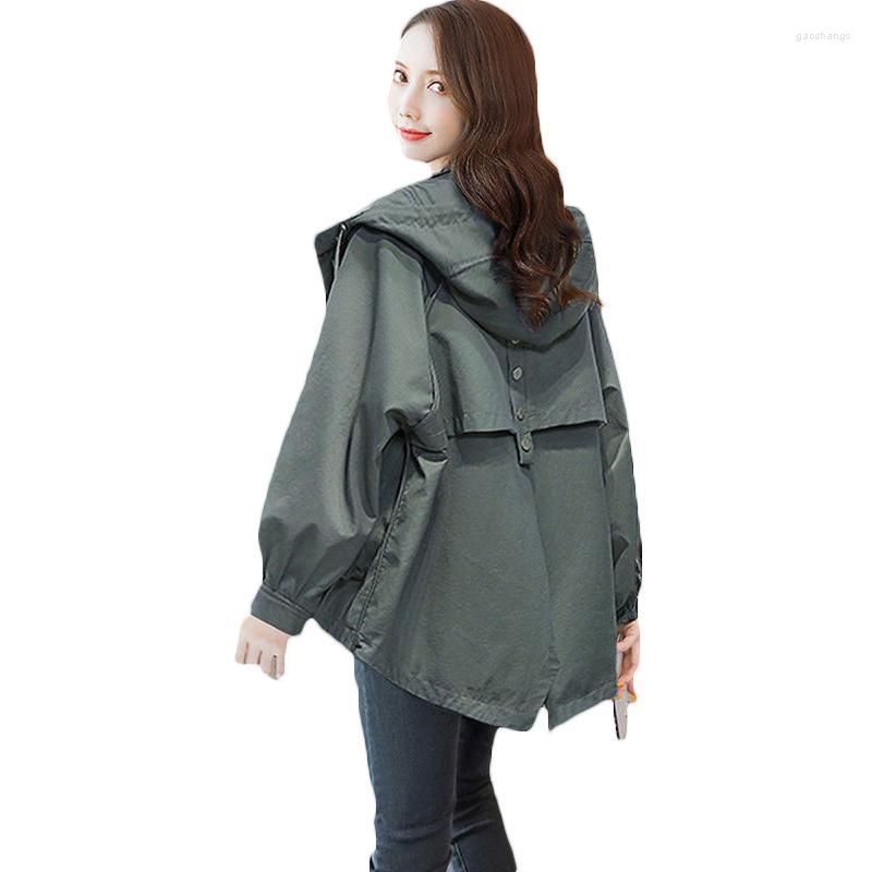 

Women' Trench Coats Women' 2022 Spring Autumn Ladies Fashion Hooded Korean Style Long-sleeved Loose Windbreaker Women Outerwear F485, Black