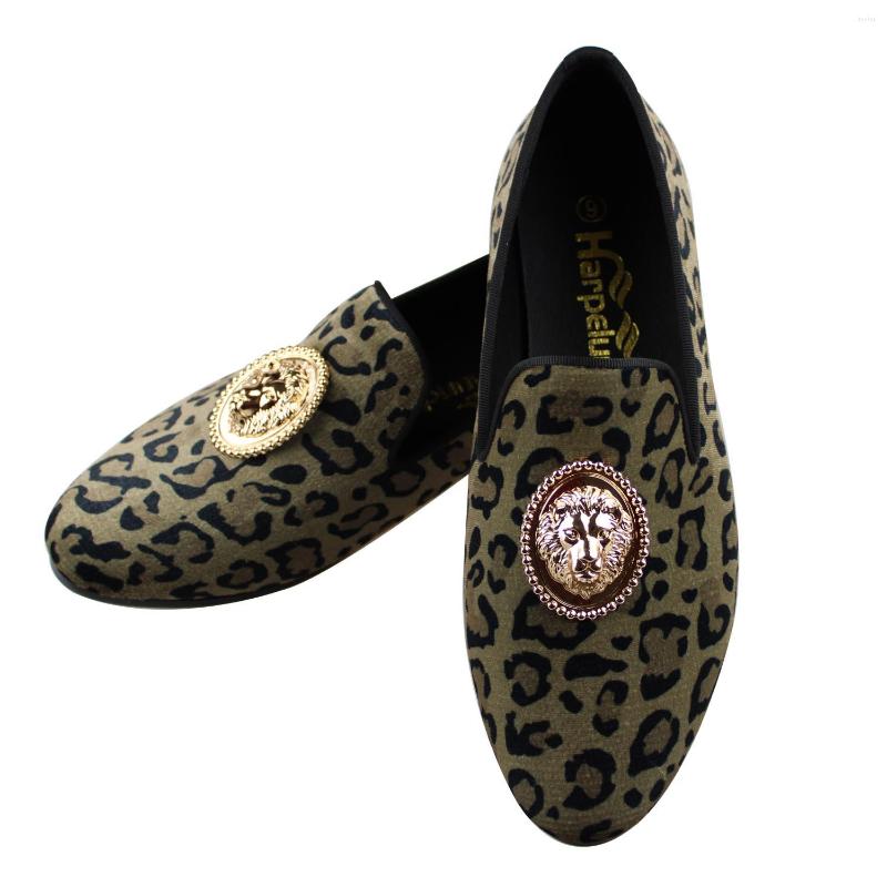 

Dress Shoes Harpelunde Men Leopard Prints Lion Emblem Velvet Loafers, Assorted