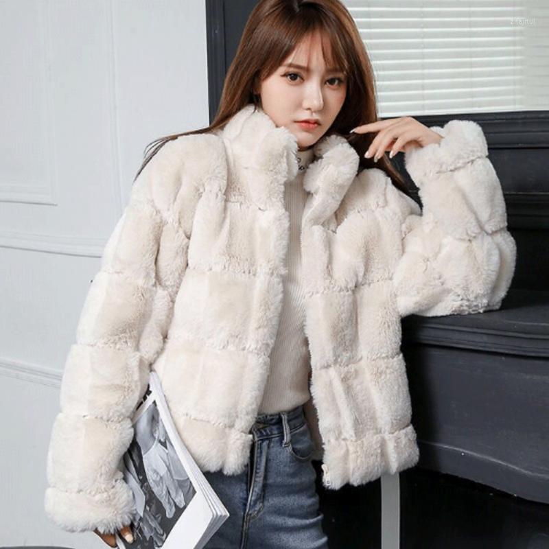 

Women' Fur Women' & Faux Autumn Winter Fashion Coat Rex Long Sleeve Thicken Keep Warm Elegant Luxury Pile High Quality, White
