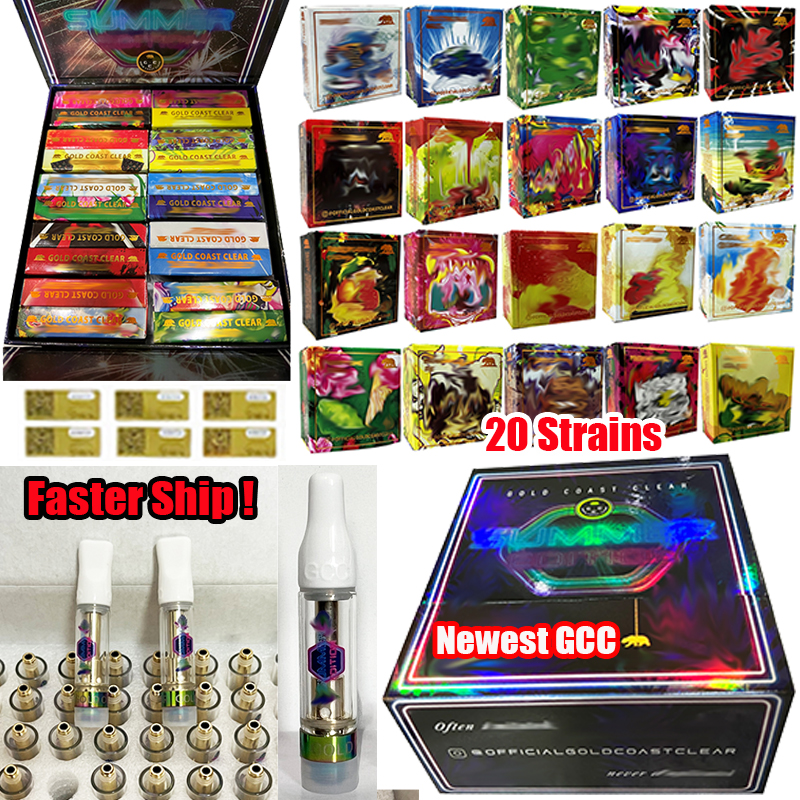 

GCC Summer Editions Vape Cartridge GOLD COAST CLEAR Atomizers Dazzle Oil Carts 20 Strains Cartridges Packaging Wax Vaporizer Dab Pen E Cigarettes 510 Thread Empty