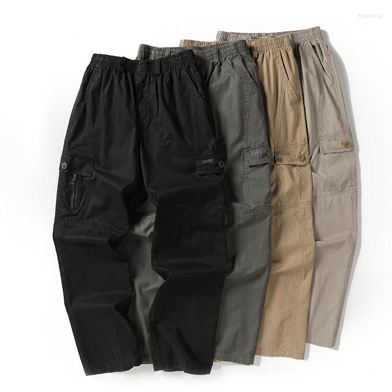 

Men's Pants Men's Large Size Big Plus Casual Men Elastic Waist Multi Pocket Long Baggy Loose Straight Cargo Jogger Trousers Male 6XL, Black