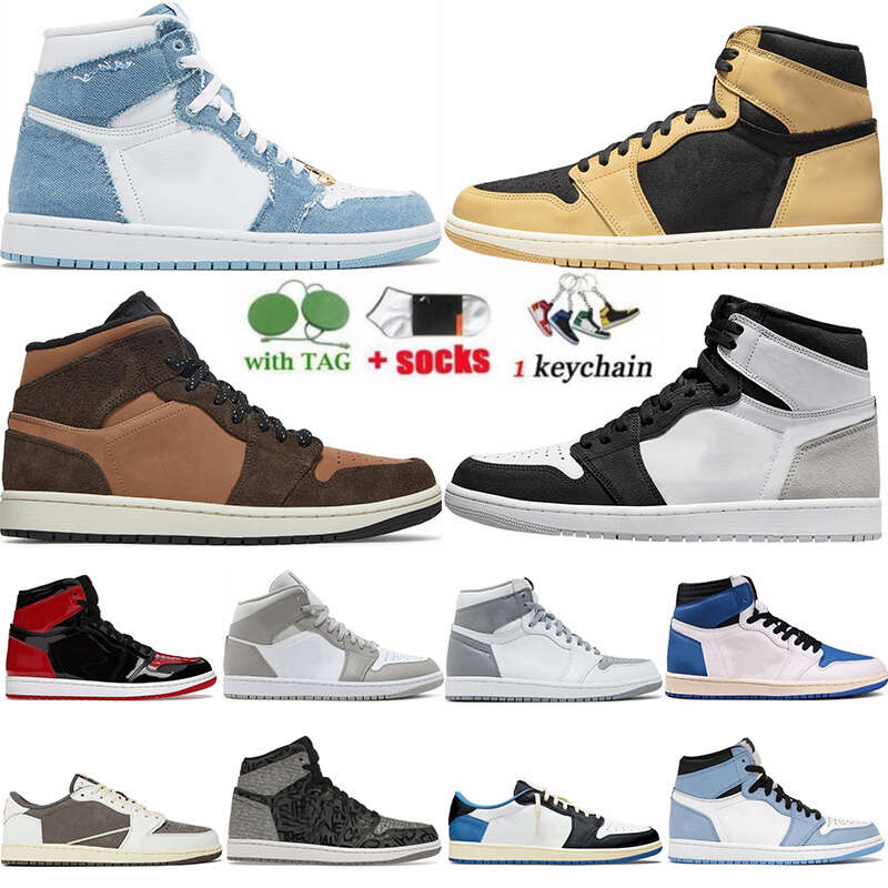 

1 1s Basketball Shoes For Men Women Heirloom Denim Hyper Royal Bred Pantent Stealth Stage Haze Dark Mocha Low Fragments Yellow Toe JumpmanS7M4, Without box -1