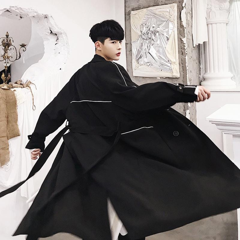 

Men's Trench Coats Tall Men Long Black Coat 2023 Spring Autumn Streetwear Loose-fit Double Breasted Windproof Overcoat Male Windbreaker
