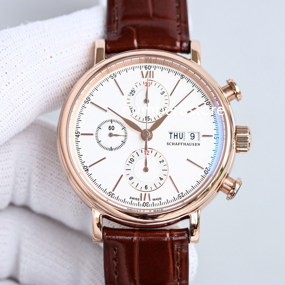 

3910 18K Rose Gold Mens Watch TW Factory Swiss 4601 Automatic Chronograph 28800vph White / Blue Dial Sapphire Crystal Luxury Wristwatches 5 colors