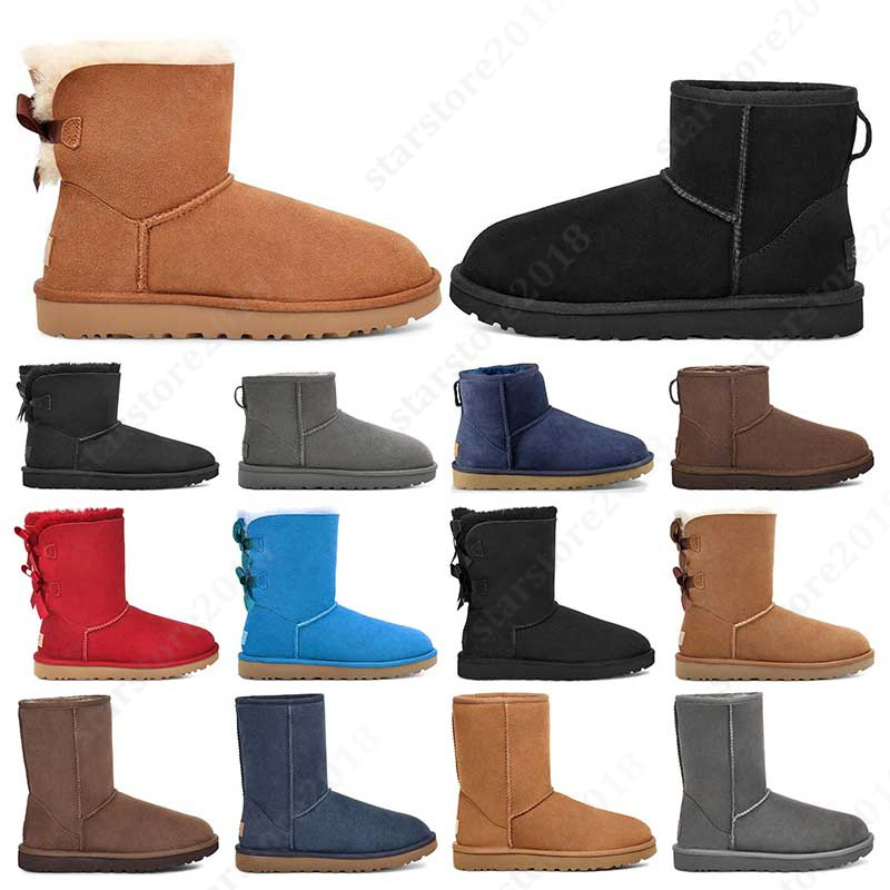 

Women Designer Boots Classic Booties Snow Boot Ankle Mini Short Bow Fur Chestnut Bowtie Luxurys Fashions, 8 36-45
