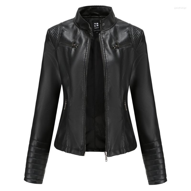 

Women' Leather Women' Slim Motorcycle Coats Spring Autumn Female' Long Sleeve Stand Collar Fashion Short PU Faux Jacket, Black