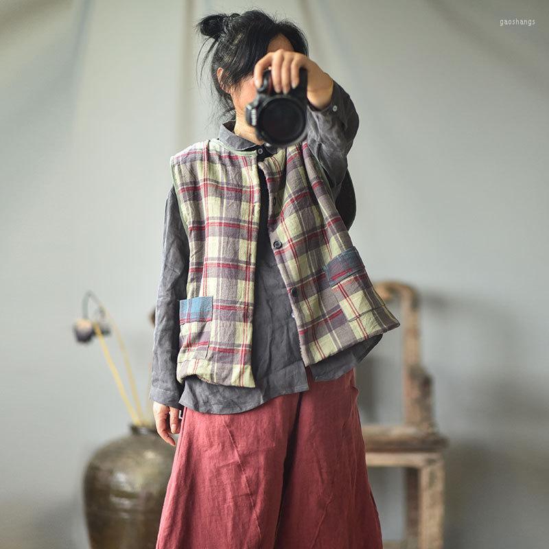 

Women's Vests FairyNatural Ladies Spring Winter Lamb Cashmere Thickened Cotton Vest 2022 O Neck Women Casual Linen Vintage Plaid, Green