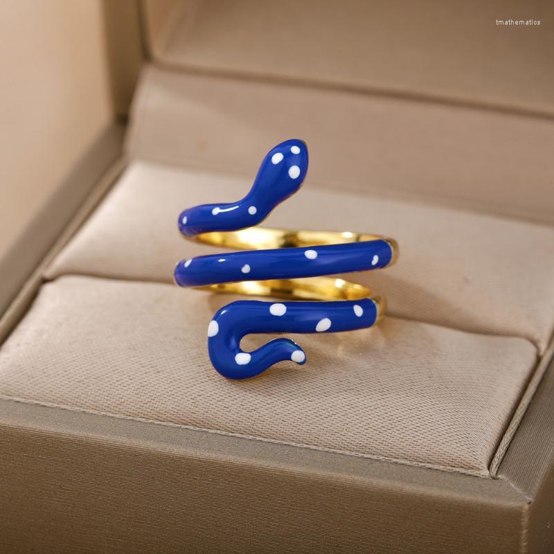 

Cluster Rings Colorful Enamel Snake For Women Geometric Open Adjustable Finger Ring 2022 Trend Boho Aesthetic Couple Jewerly AnillosCluster