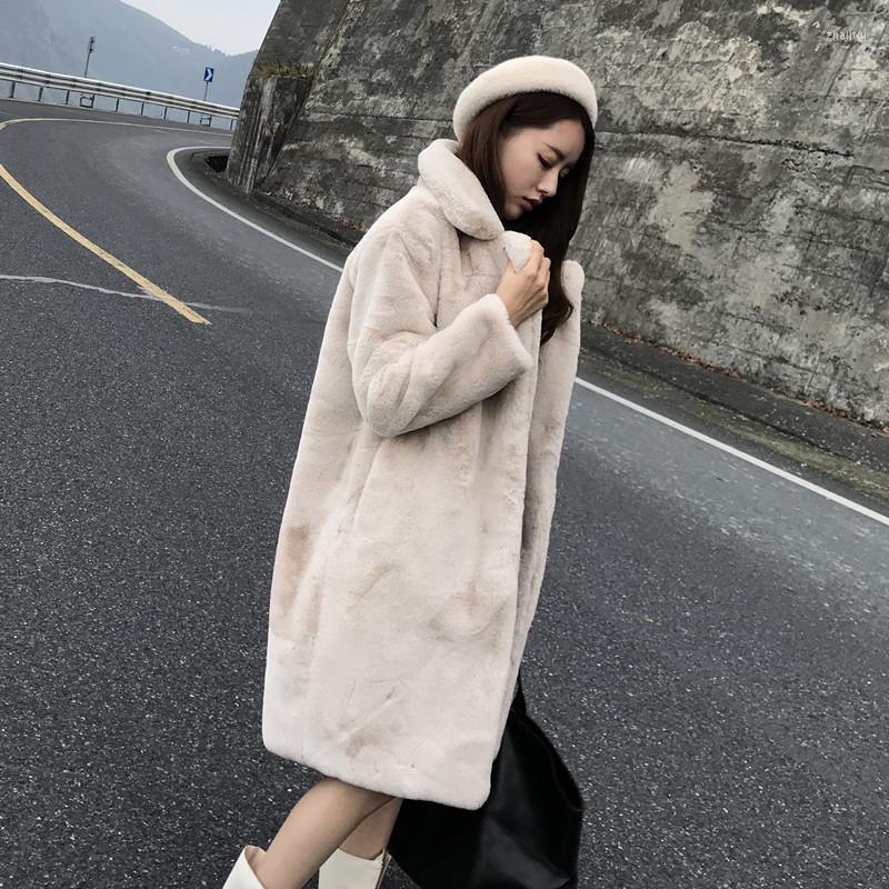 

Women' Fur Women' & Faux 2022 Winter Korean Fashion Thick Warm Long Coat Women Overcoat Plus Size Loose 3 Color Jacket Female, Black