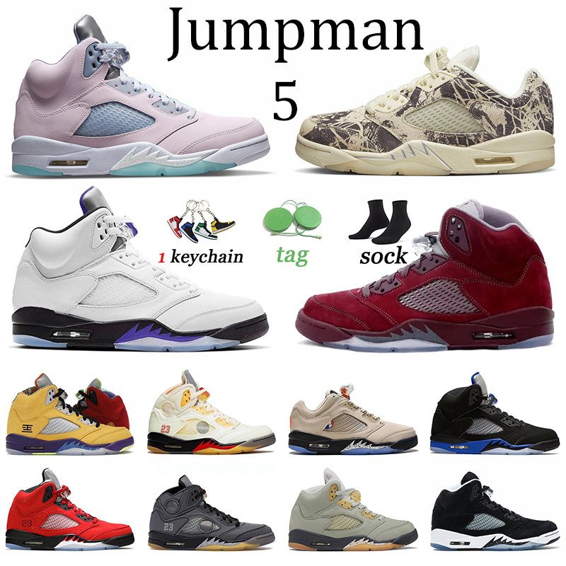 

5 5s V Men Women Basketball Shoes Jumpman Low PSGs Expression Pinksicle Offs White Green Bean Jade Horizon Sneakers Sports Racer Blue, 40-47 satin bred