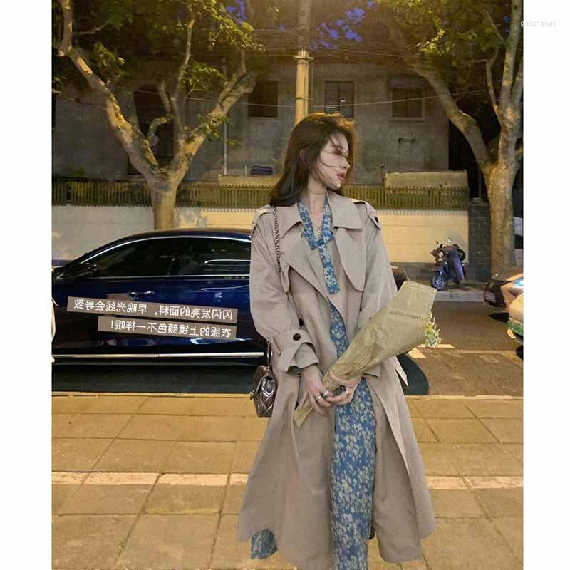 

Women' Trench Coats Fashion Coat 2022 Spring Brasted Windbreaker Korean Woman Long Streetwear Autumn Outerwear Oversize Quality, Khaki