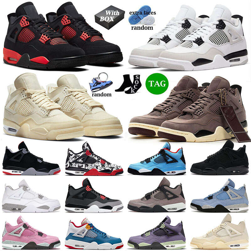 

With Box Retro Men Basketball Shoes Jorda Jorden 4 4s IV Violet Ore Off Sail Military Black Cat Red Thunder J4 White Mens Women Jumpman, C42 white oreo 36-47