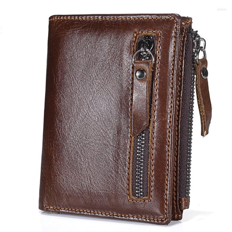 

Wallets 2022 Genuine Leather Mens Wallet Man Zipper Short Coin Purse Male Cowhide Credit&id Multifunction Small N090, Black