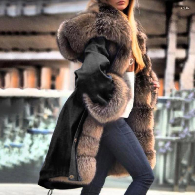 

Women's Fur Women's & Faux Western Style Overcoat Autumn Winter Fashion Loose Thicken Keep Warm Hooded Single-breasted Solid Color Long, Blue
