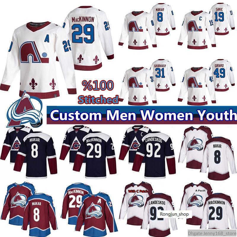 

Colorado Avalanche Jersey Custom Ice Hockey 8 Cale Makar 29 Nathan MacKinnon 92 Gabriel Landeskog 96 Mikko Rantanen 19 Joe Sakic 31 Grubauer, Youth's color 1