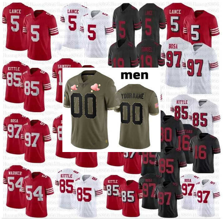 

Football Jersey San Francisco''49ers''custom 5 Trey Lance 97 Nick Bosa 85 George Kittle 19 Deebo Samuel 11 Brandon Aiyuk 29 Talanoa Hufanga 54 Fred Warner, Color