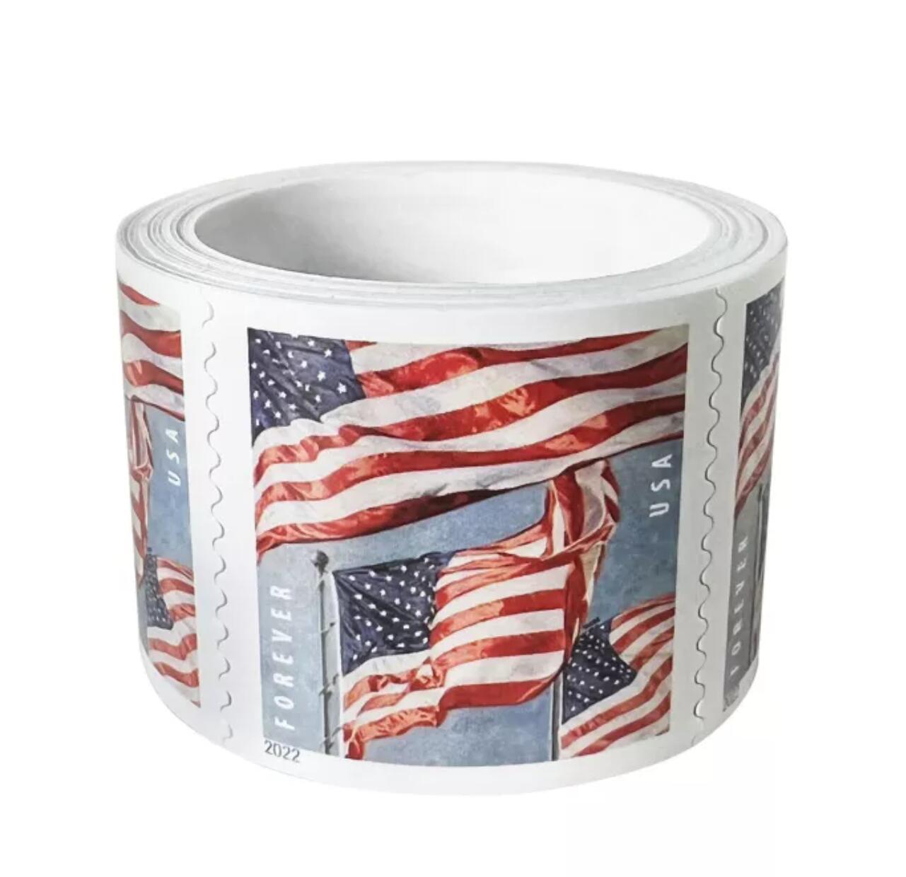 

2022 US Flag First Class Mail Roll of 100 For Envelopes Letters Postcard Office Mailing Supplies Cards Anniversary Birthdays Wedding Celebration, Stamps