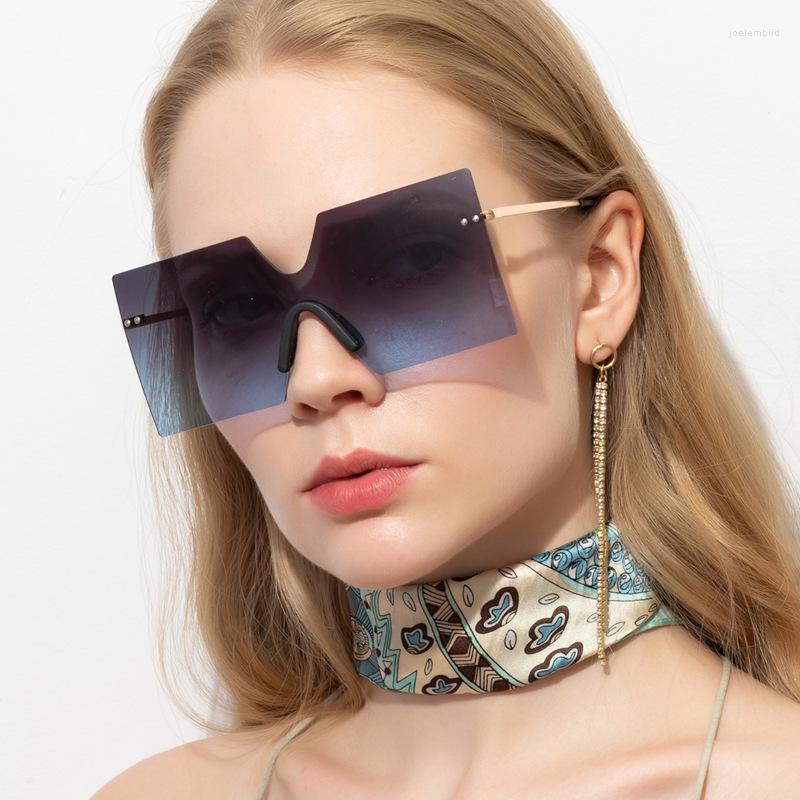 

Sunglasses TEENYOUN 2022 Fashion Women Oversize Men Rimless Square Siamese Female Eyewears UV400 Sun Glasses