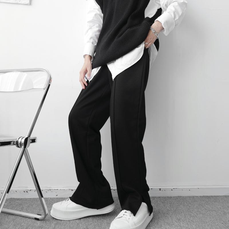 

Men' Pants Men' 2022 Autumn Korean Style Unique Foot Mouth Split Design Men Casual Loose Elastic Waist For Trousers -XL, Black