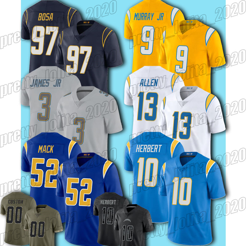 

10 Justin Herbert Football Jerseys Los Angeles Chargers Keenan Allen Khalil Mack Derwin James Jr Austin Ekeler Jersey Mike Williams Everett Mike Williams JC Jackson, Woman custom jersey (sd)