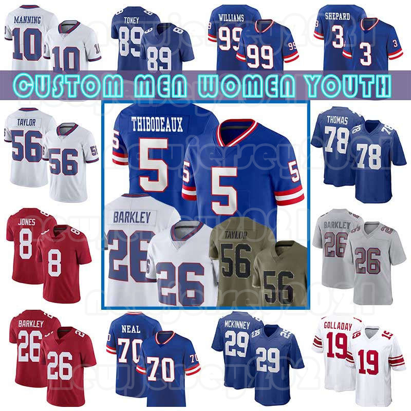 

26 Saquon Barkley 19 Kenny Golladay 8 Daniel Jones Football Jerseys Sterling Shepard Kayvon Thibodeaux Lawrence Taylor Leonard Williams Evan Neal Darius Slayton, Custom mens 2022(j r)