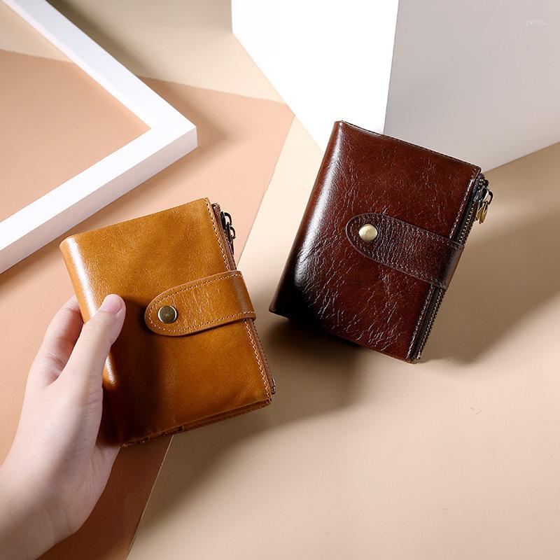 

Wallets Luxury Men's Wallet Oil Wax Real Cowhide Double Zipper Coin Purse Rfid Multifunctional Retro Walle Short Bi-fold Billfold, Tp-185b