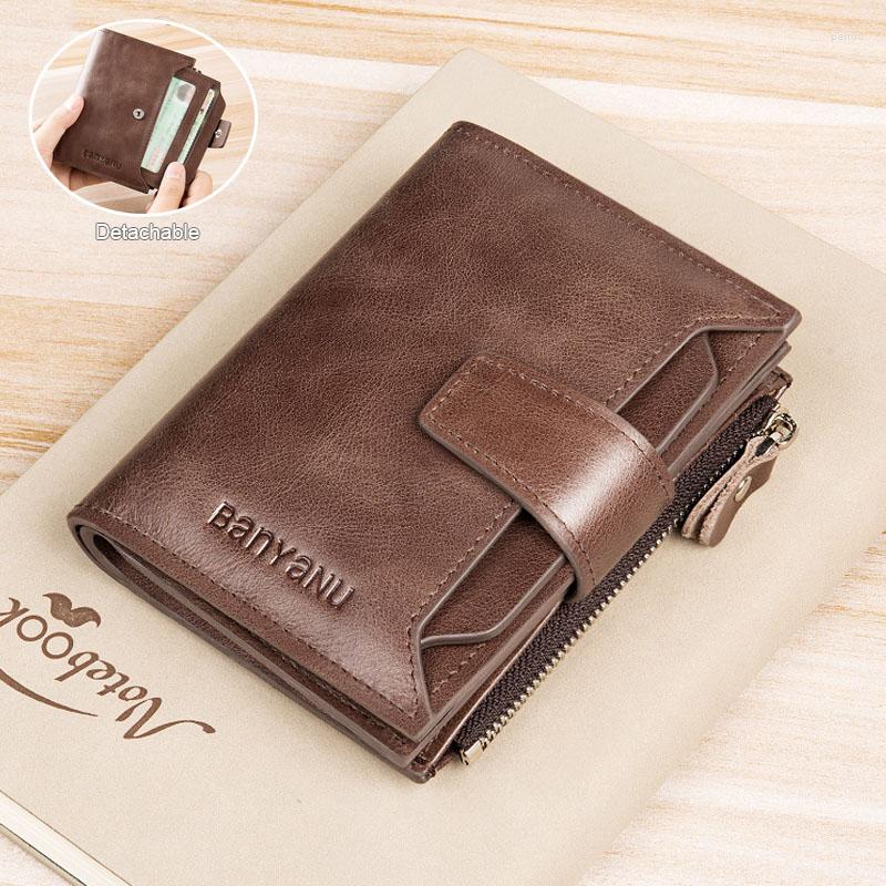 

Wallets Genuine Leather Vintage Men With Detachable Coin Pocket Cowhide Luxury Short Card Holder Money Purses, Blue