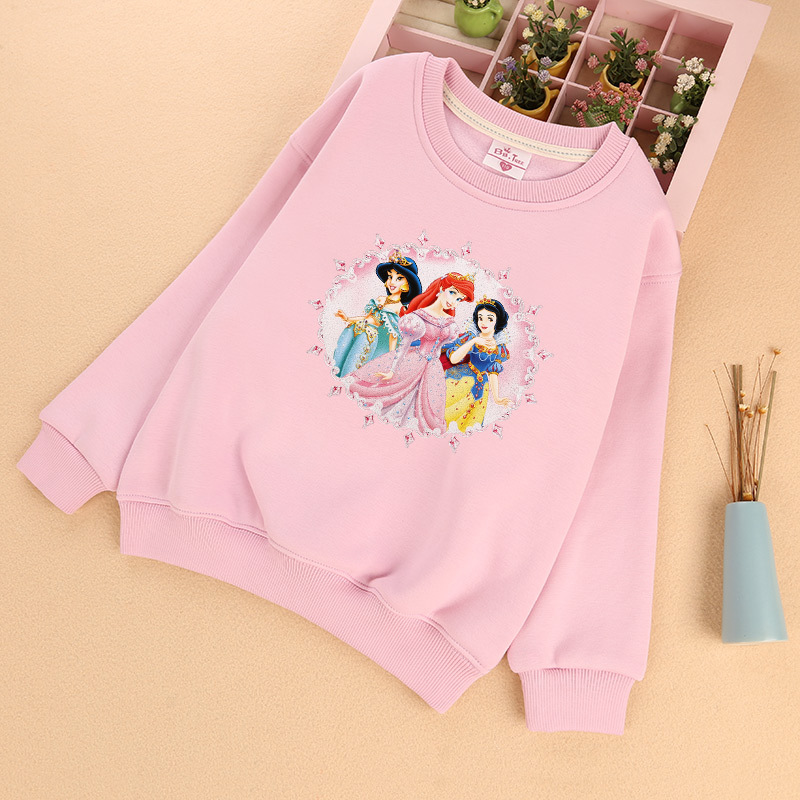 

Disney pullover girls' plush autumn and winter new princess top sweater children's warm clothes cute candy, Pink
