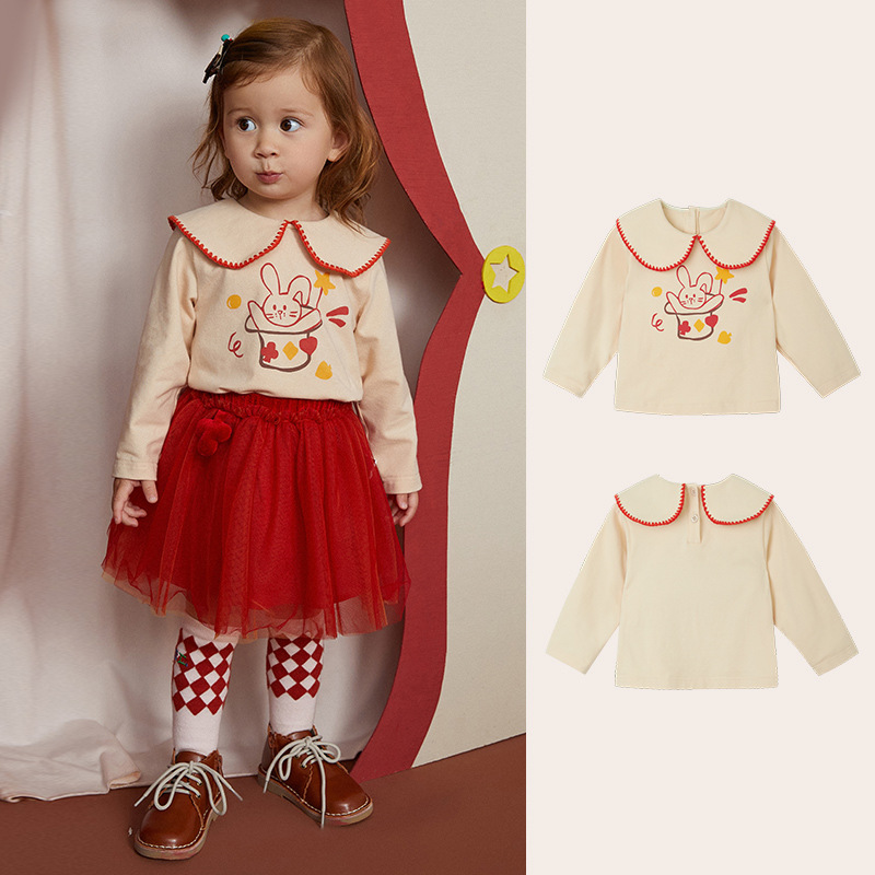 

Disney T-shirt lapel clothes Autumn 2022 new baby girls' long sleeved top Korean printed bottoming shirt lovely