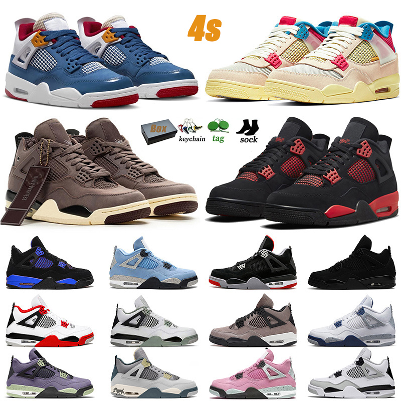 

Mens Jumpman 4s Red Thunder Basketball Shoes With Box UNC Sail 4 Messy Room Guava Ice Blackcat Canvas White Oreo Womens J4 Bred Scotts J, B33 midnight navy 40-47