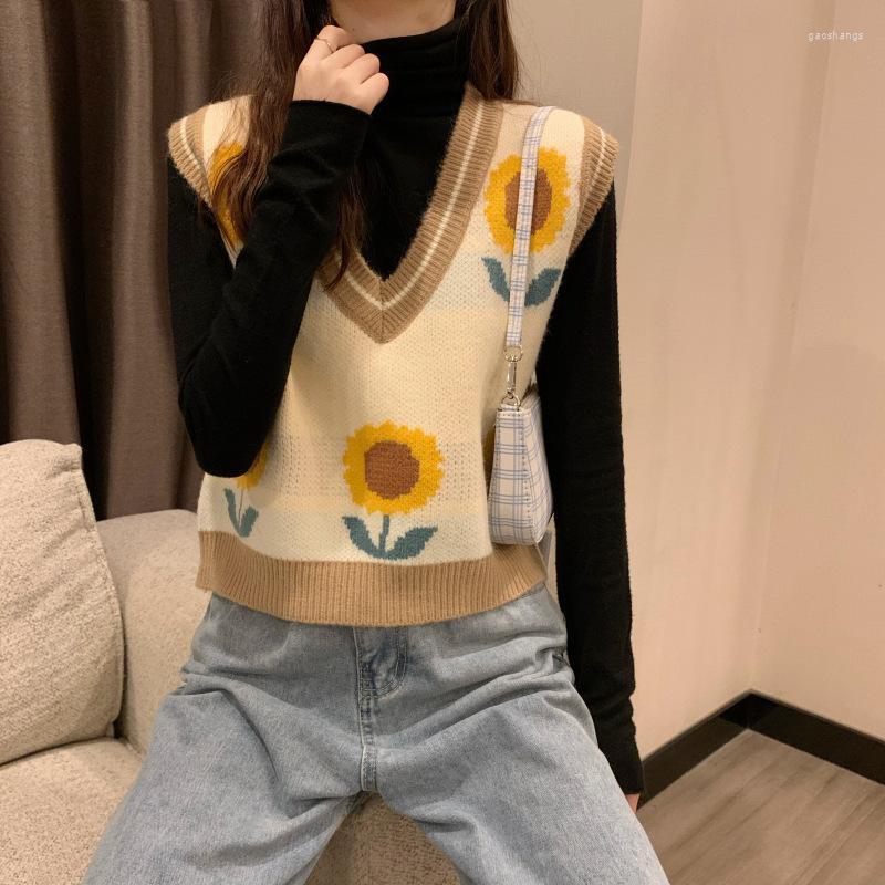 

Women's Vests Sunflower Knitted Vest Women's Spring And Autumn Outer Wear 2022 Loose Korean Sweater Sleeveless Jacket 0406, Black