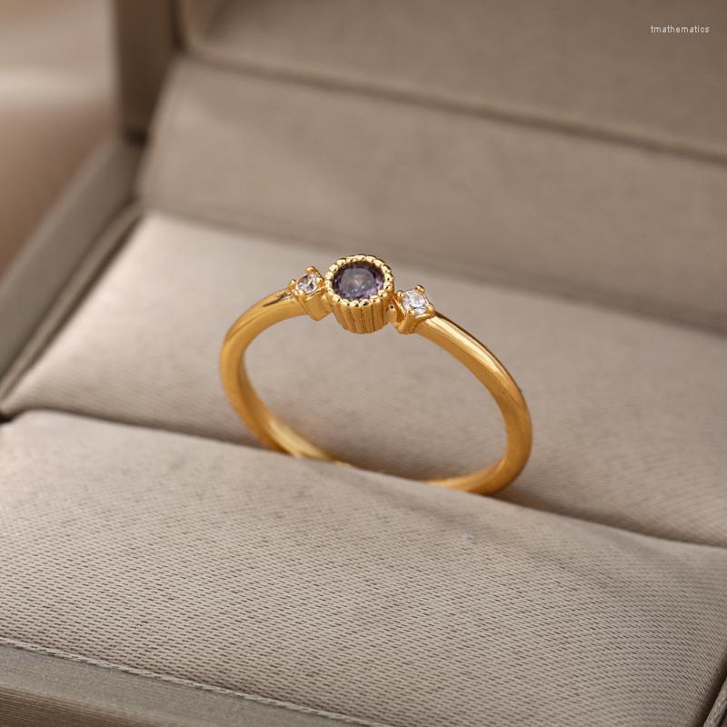

Cluster Rings Birthstone For Women Stainless Steel Female Cubic Zirconia Ring 2022 Trend Fashion Aesthetic Jewelry Gifts Anillos MujerCluste