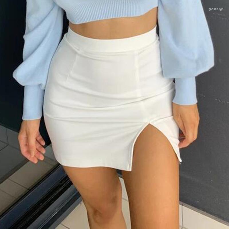 

Skirts Women Sexy White Split Sheath A-line Skirt Back Zipper Mini Short 2022 Fashion High Waist Party Club Faldas