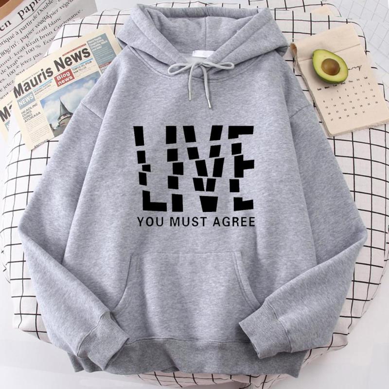 

Men' Hoodies Live You Must Agree Fashion Letters Men' Hoody Street Hip Hop Warm Male Sweatshirt Aesthetic Graphic Punk Clothes, Beige
