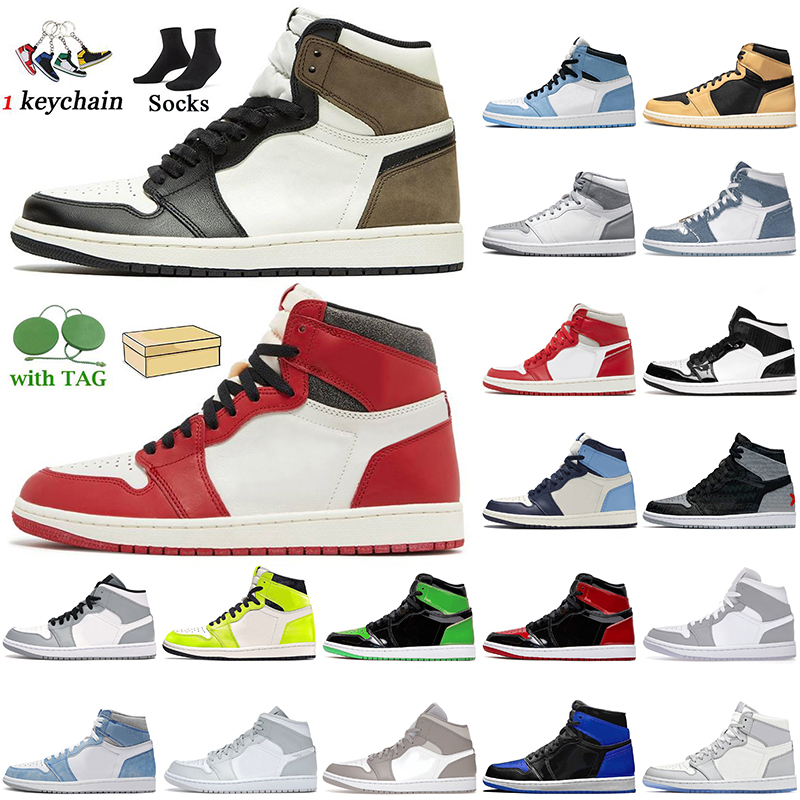 

Wholesale Women Mens Jumpman 1 1s Basketball Shoes Fashion High Og Lost Found Heirloom Denim Unc Dark Mocha Smoke Grey Rebellionaire, B12 patent bred 36-47