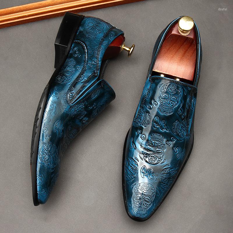 

Dress Shoes Luxury Italy Brand Men Business Brogues Wedding Skull Pattern Pointed Toe Big Size 45 46 Formal Oxfords Moccasins Shoe, Black