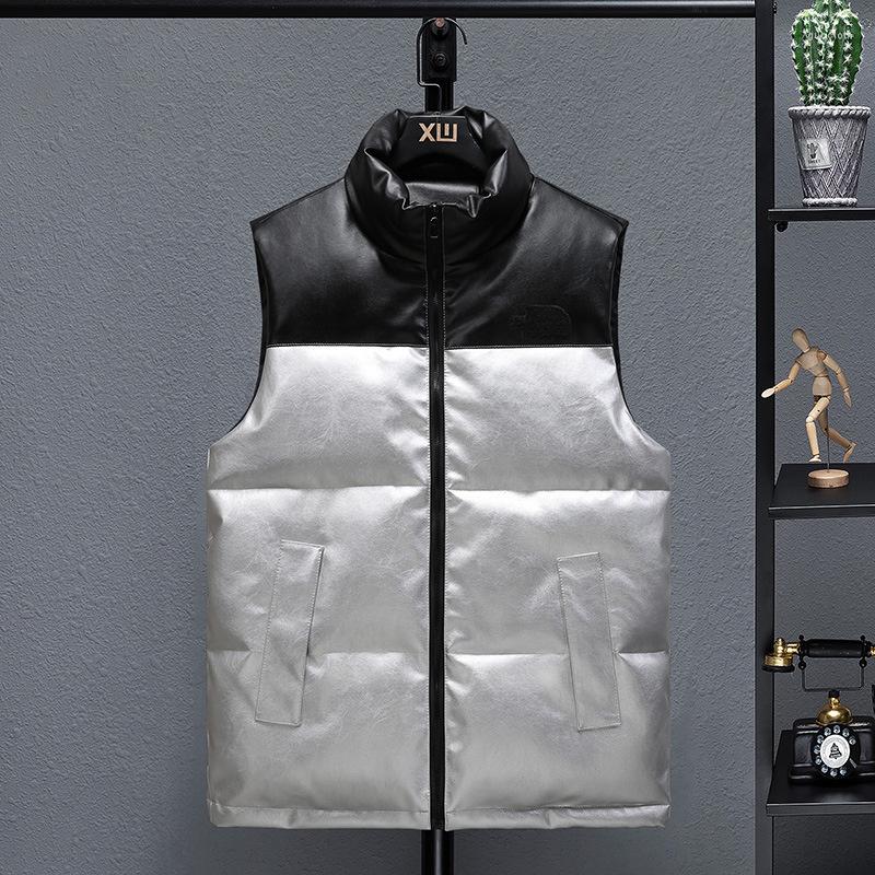 

Men's Vests #3656 Autumn Winter Vest Waistcoat Men Stand Collar Sleeveless Coat Spliced Color Slim Warm Jacket Thick Man Zipper, Black