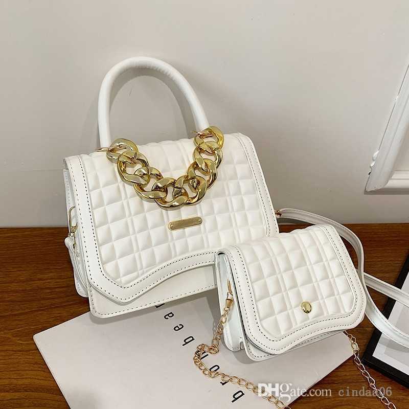 

Women Two Piece Set Bags 2022 Spring New Style Single Shoulder Bag Fashion Rhombic Lattice Chain Messenger Bag, Pink