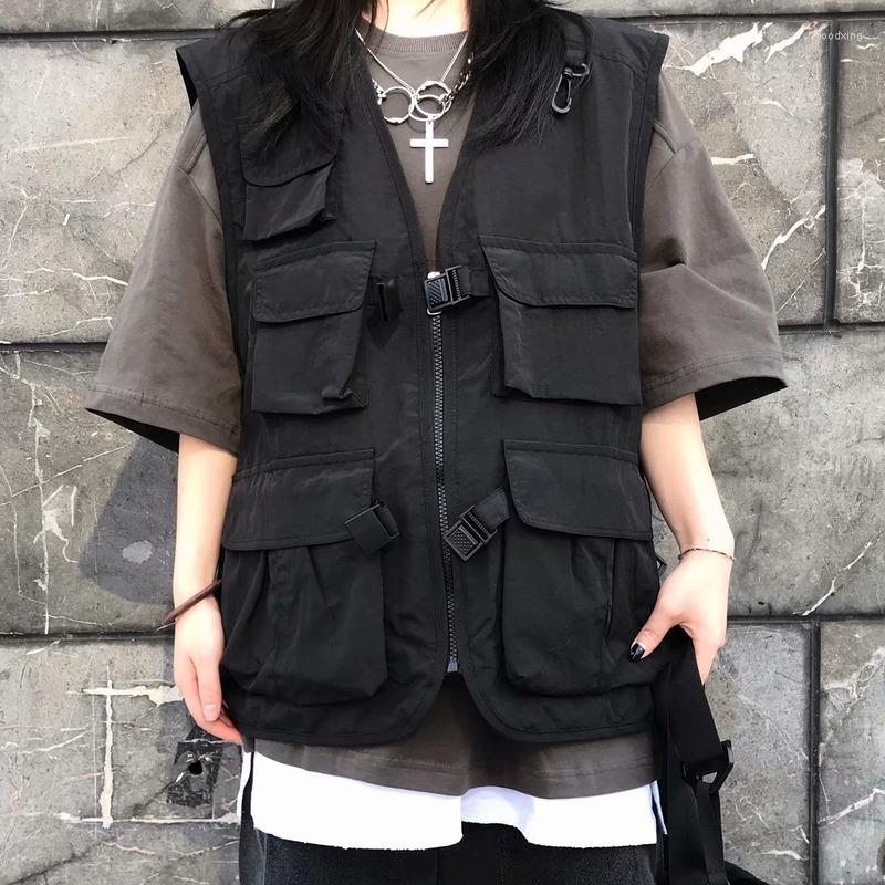 

Men's Vests Multi Pockets Tooling Vest Men Summer Breathable Hiking Waistcoat Quick Dry Fishing Fashion Street Wear Unisex, Black