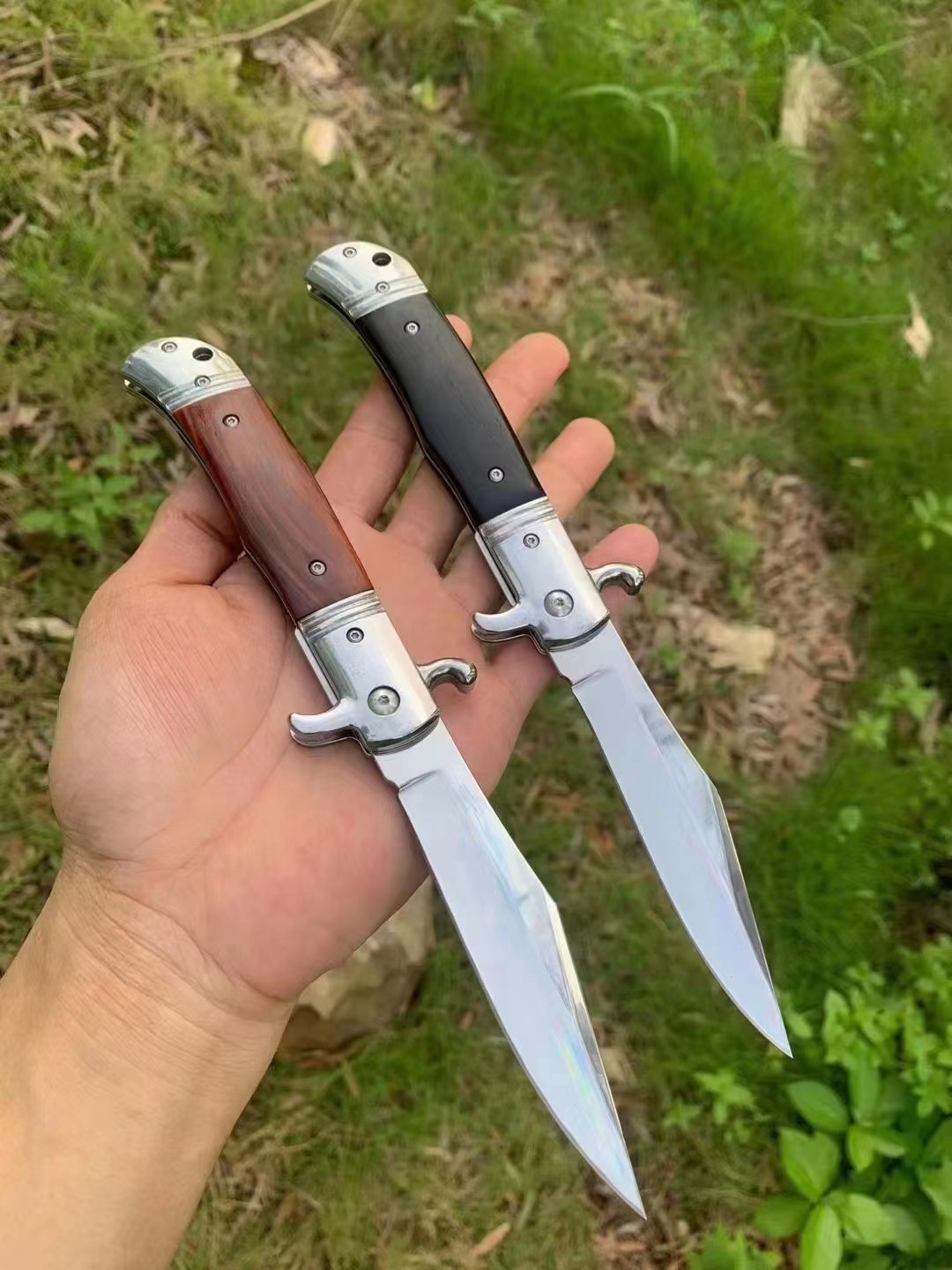 

10 Inch Italian Mafia Folding Knife 440C Blade wood handle camping outdoor EDC knives