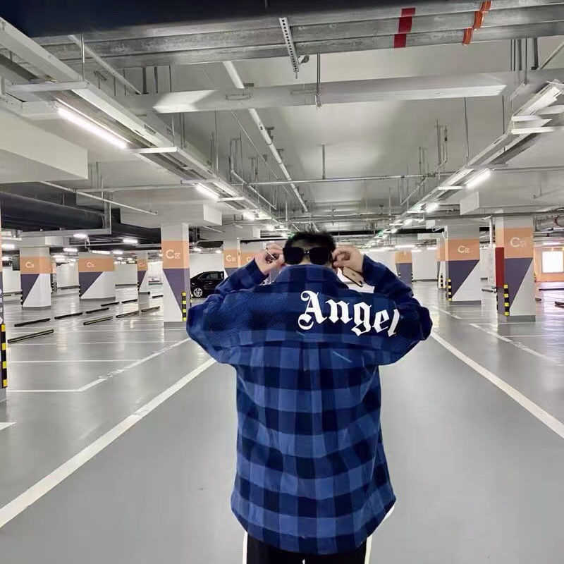 

Pa Designer Men Casual Shirt Tide Brand Angel Print Long-sleeved Shirts Classic Plaid Thin Jacket Ins Loose Oversize Couple Cardigan, Red