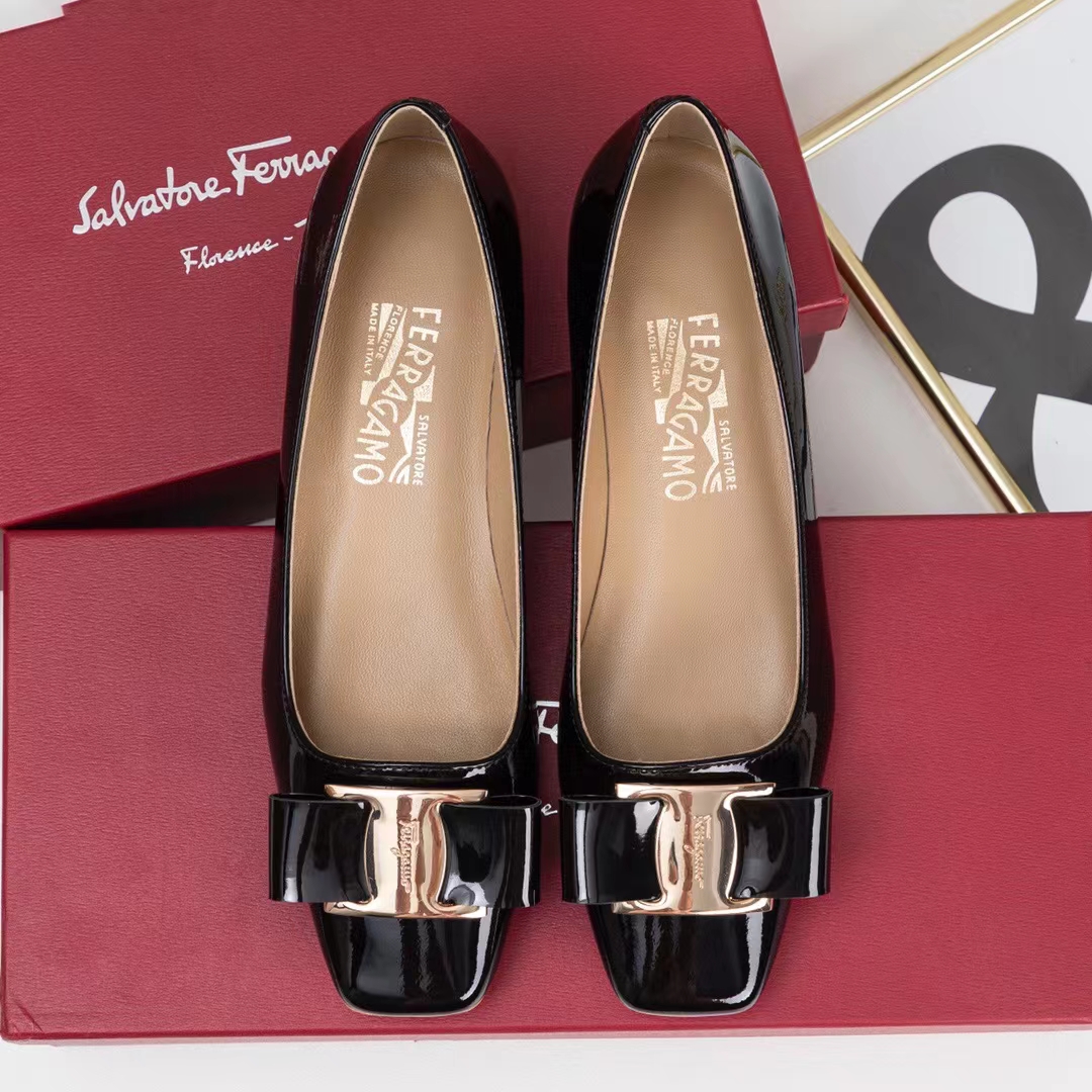 

Designer Shoes Luxury woman Bottoms Low Heels Platform Square Toe Bow Soft Natural Genuine Leather Patent occupation Fashion Party Wedding Ferragamo LX-2022-007, Black